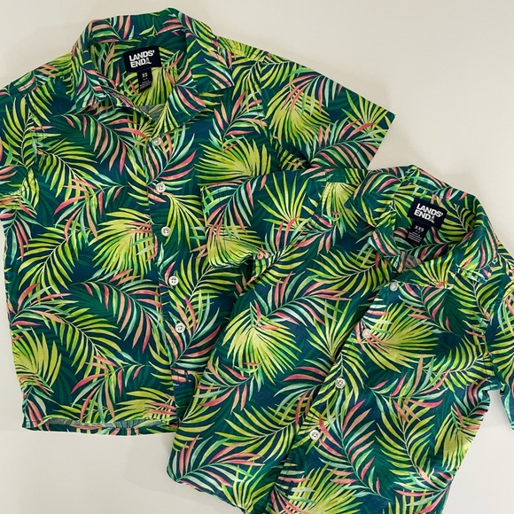 Lands' End Other - Lands' End 2 Boys Green Tropical Palm Short Slv, ButtonUp Shirt, size XXS and XS